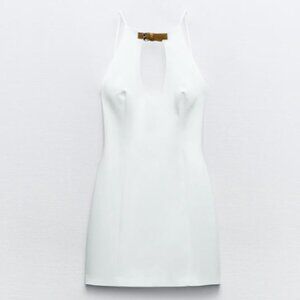 ZARA SHORT HALTER DRESS XS WHITE 8342/310 MINI VIRAL OPEN BACK BACHELORETTE